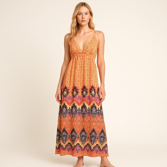 ☀️Sale  Christine Vancouver Boho Maxi Dress  Rare Boutique Resortwear Sz M - Picture 1 of 9